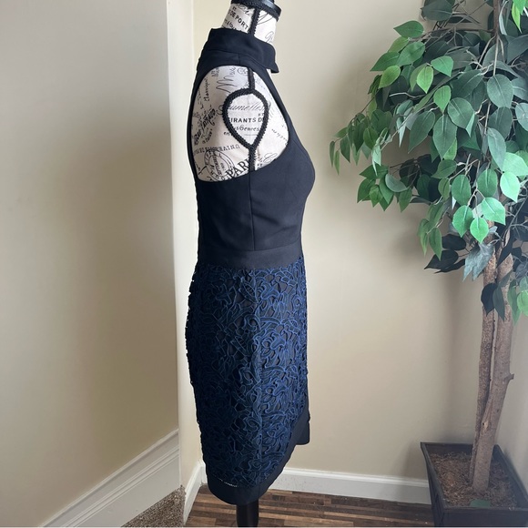 Adelyn Rae Sasha Mock Neck Tulip Hem Dress Navy Black Sz S - Picture 8 of 16